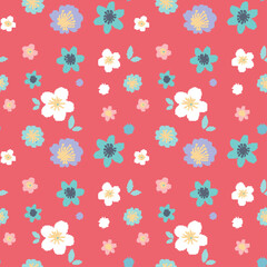 Colorful Floral Pattern on Red