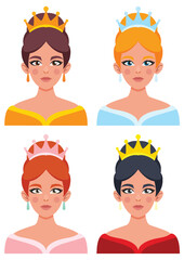 Four Queens in Colorful Dresses