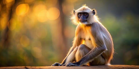 Obraz premium Malabar Sacred Langur in the evening light of Kabini Nagarhole National Park
