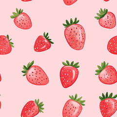Cute pink seamless pattern with strawberries
