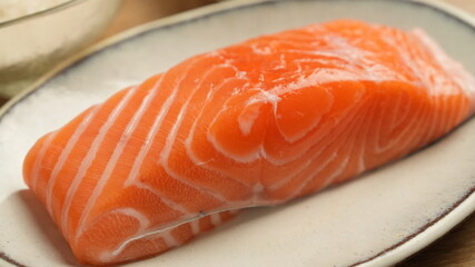 Fresh Raw Salmon Fillet on a Plate
