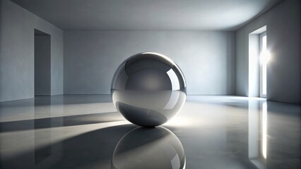 Abstract sphere in a gray room with reflections, light and shadow, Abstract, Sphere, Gray, Room, Reflections, Light