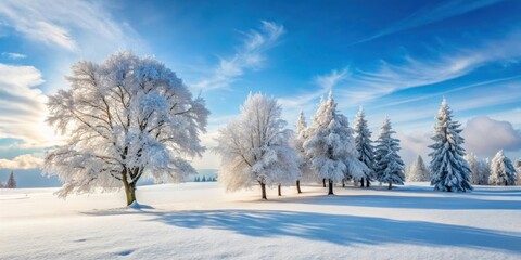 Snow-covered trees in a peaceful winter landscape, winter, snowy, cold, frozen, nature, outdoor, scenic, tranquil