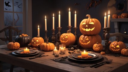 Fototapeta premium halloween pumpkin and candles