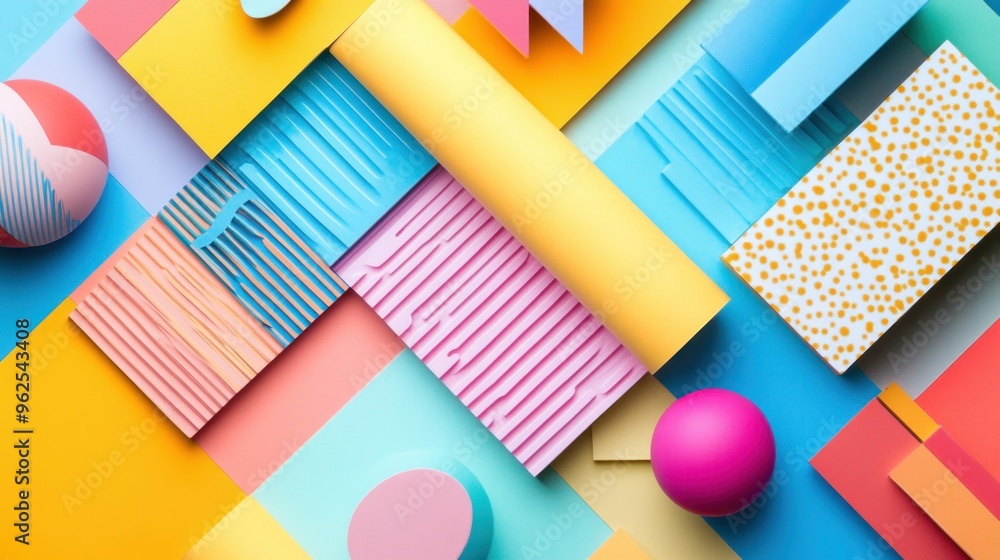 Poster abstract geometric composition with colorful shapes and textures