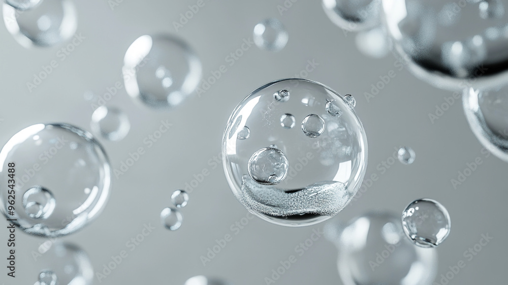 Poster bubbles floating gracefully in clear air with soft lighting creating an ethereal ambiance
