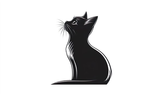 Vector art of black cat silhouette on white background surface
