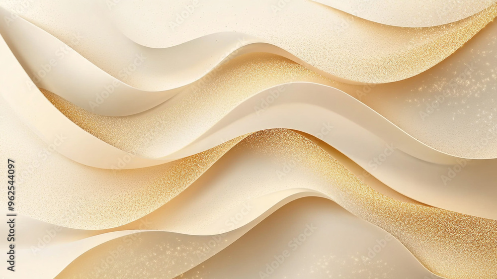 Poster elegant flowing waves of cream and gold fabric creating a textured design in soft lighting