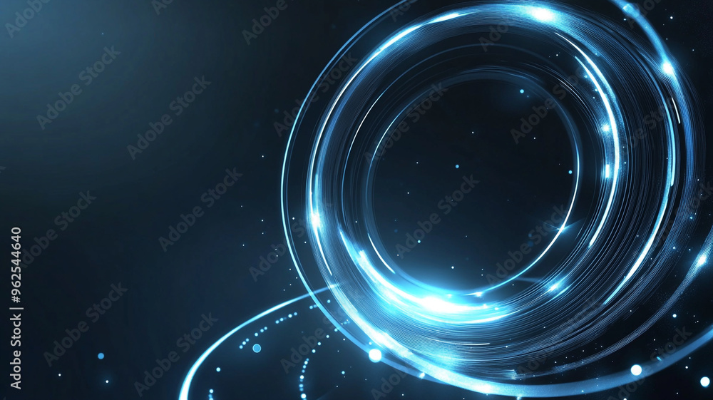 Poster glowing abstract circular pattern with swirling lights in a dark space environment