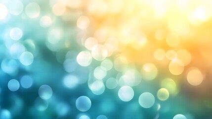 Fototapeta premium A soft, dreamy bokeh background with overlapping circles in pastel shades of blue, green, and yellow. The abstract light effect creates a soothing and airy atmosphere, perfect for serene designs.