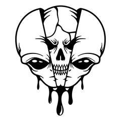 Skull Alien | Skull | Alien | Extraterrestrial | Alien Invasion | Dripping Alien | Dead Alien | Alien Head | Original Illustration | Vector and Clipart | Cutfile and Stencil