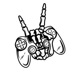 Skull Hand w/Joystick | Joystick | Gaming Pad | Game Controller | Death Game | Skeleton Gamer | Skeleton Hand | Rock n Roll | Original Illustration | Vector and Clipart | Cutfile and Stencil