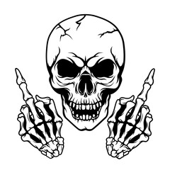 Skull Middle Finger | Skull Fuck You | Skeleton | Skull | Bone Hand | Hand Sign | Skeleton Middle Finger | Skull Face | Original Illustration | Vector and Clipart | Cutfile and Stencil
