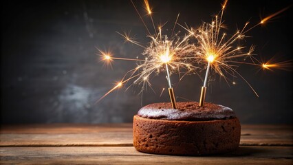 Chocolate fondant cake with three unlit sparklers , dessert, chocolate, cake, fondant, sweet, celebration, birthday