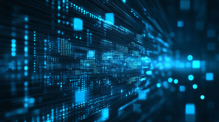 Abstract digital illustration showcasing vibrant blue data streams flowing through a dark background