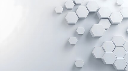 A sleek, minimalistic background featuring a row of translucent hexagons in light shades of gray and white, creating a futuristic and clean design.