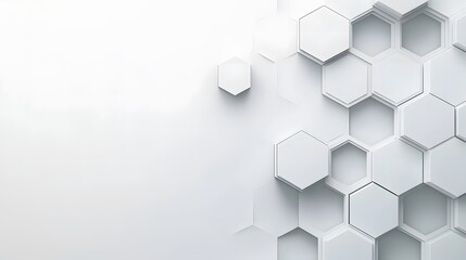 A sleek, minimalistic background featuring a row of translucent hexagons in light shades of gray and white, creating a futuristic and clean design.