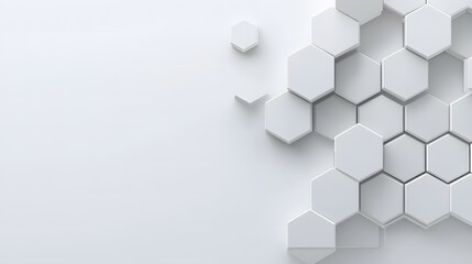 A sleek, minimalistic background featuring a row of translucent hexagons in light shades of gray and white, creating a futuristic and clean design.