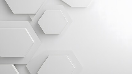 Fototapeta premium A sleek, minimalistic background featuring a row of translucent hexagons in light shades of gray and white, creating a futuristic and clean design.