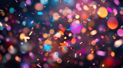 Naklejka premium Colorful Confetti and Bokeh Lights in a Dark Background