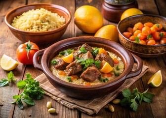 Delicious meat stew served with fresh vegetables and aromatic spices, perfect for culinary inspiration and food photography.