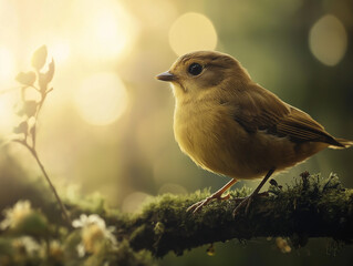 A sparrow and a robin perched on a branch in a winter garden by generative ai
