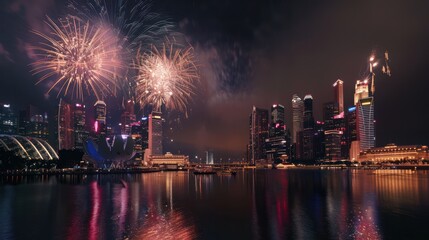 Fireworks Display Over Singapore Skyline