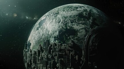 Futuristic Cityscape Encompassing an Entire Planet