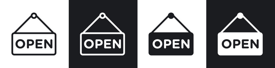 Open sign line icon vector illustration set.