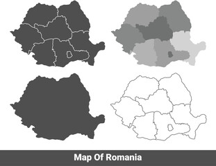 Collection of Romania country grey political maps set with border outline vector illustration