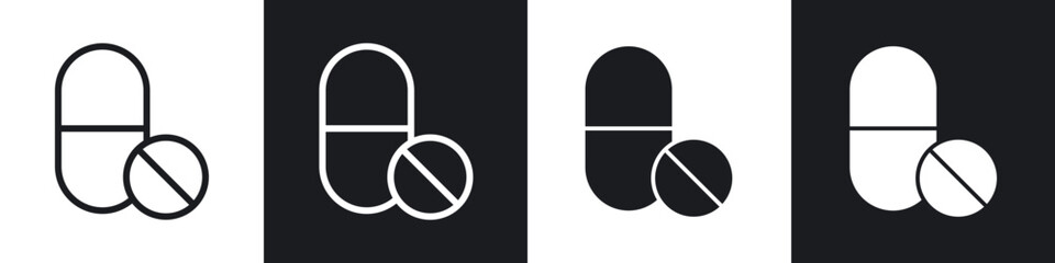 Painkiller pills line icon vector illustration set.