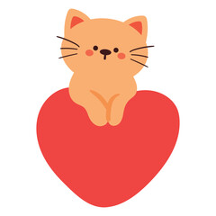 hand drawing cartoon cat with red heart balloon. cute animal drawing, doodle