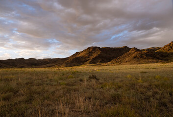 Landscape before a storm in the steppe in the Ili River valley not far from Almaty.