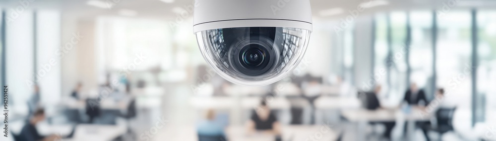 Poster surveillance camera mounted in a modern office monitoring workspace activities ensuring security and
