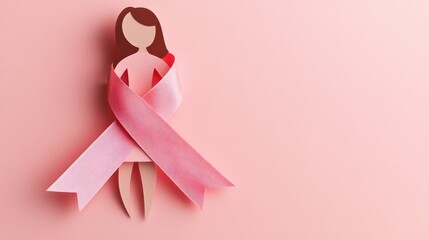 Paper Cutout Woman Wrapped in Pink Ribbon