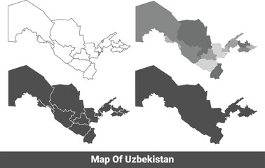 Collection of Uzbekistan country grey political maps set with border outline vector illustration