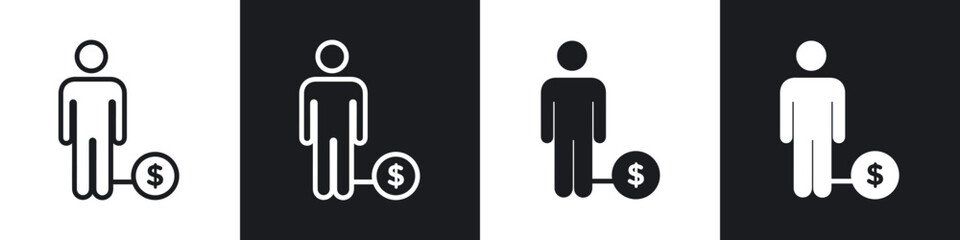 Man with debt line icon vector illustration set.
