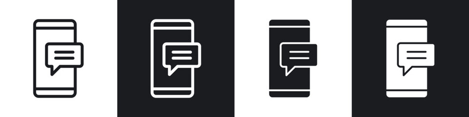 Mobile message notification line icon vector illustration set.