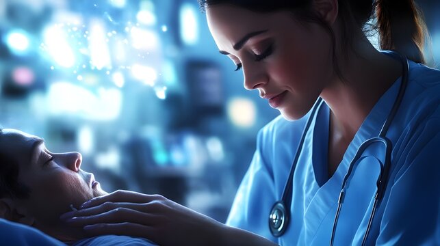 Caring Nurse Comforting Pained Patient with Empathy in Hospital Ward