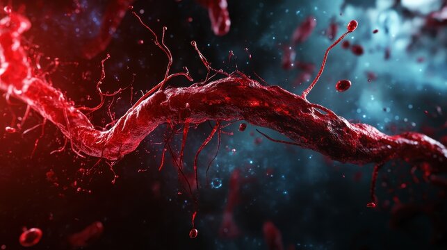 A red liquid is splashing out of a tube