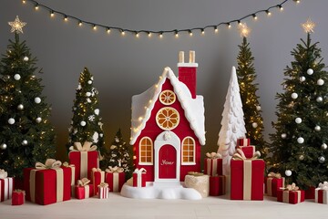 Fototapeta premium Whimsical Holiday Scenery with Personalization Space and Twinkling Lights