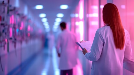 Doctor Colleagues Discussing Patient Files in Bright Hospital Corridor
