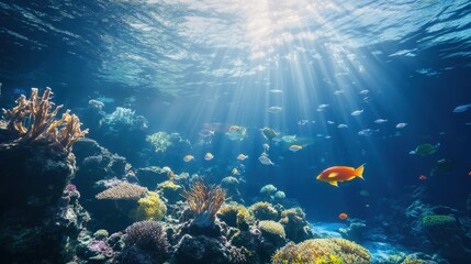 Vibrant Underwater Coral Reef Teeming with Marine Life