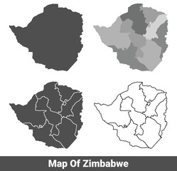 Collection of Zimbabwe country grey political maps set with border outline vector illustration