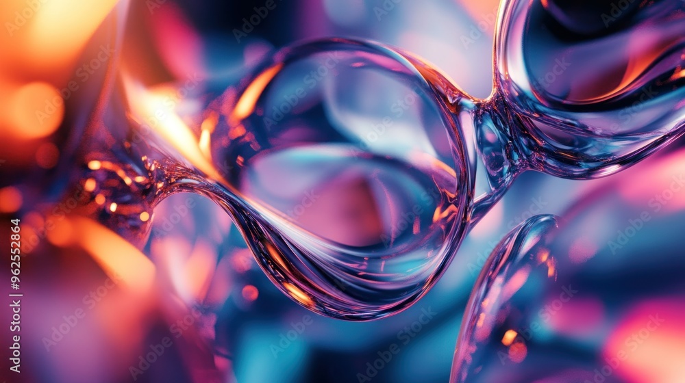Poster abstract close-up of shiny, curved, iridescent surfaces with vivid color gradient