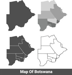 Collection of Botswana country grey political maps set with border outline vector illustration