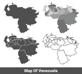 Collection of Venezuela country grey political maps set with border outline vector illustration