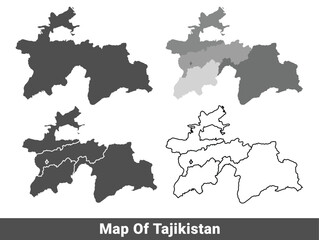 Collection of Tajikistan country grey political maps set with border outline vector illustration
