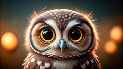 Obraz premium Cute owl with big eyes and a cute face , Owl, cute, big eyes, fluffy, adorable, feathered, wildlife, bird, animal, nature