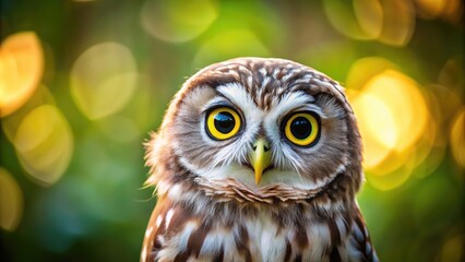 Obraz premium Cute owl with big eyes and a cute face , Owl, cute, big eyes, fluffy, adorable, feathered, wildlife, bird, animal, nature